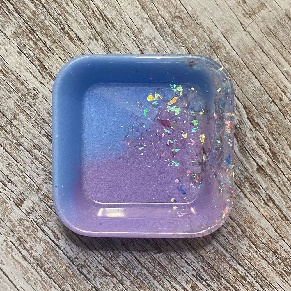 Jewelry Tray - Purple + Blue + Rainbow Iridescent Confetti - Square Dish